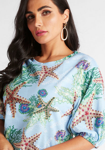 Iconic Starfish Print Top with Round Neck and Short Sleeves