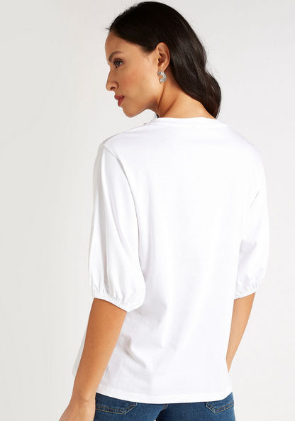 Iconic Embellished Round Neck T-shirt with Short Sleeves