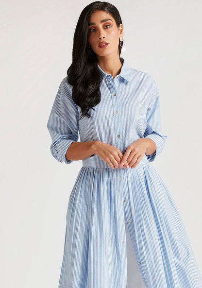 Iconic Striped Maxi Shirt Dress with Long Sleeves