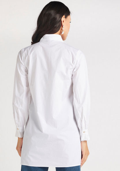 Iconic Solid Shirt with Tie Neck and Pleat Detail