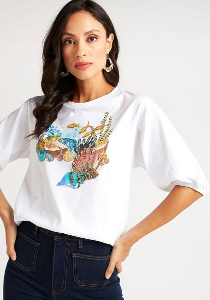 Iconic Printed T-shirt with Round Neck and Short Sleeves