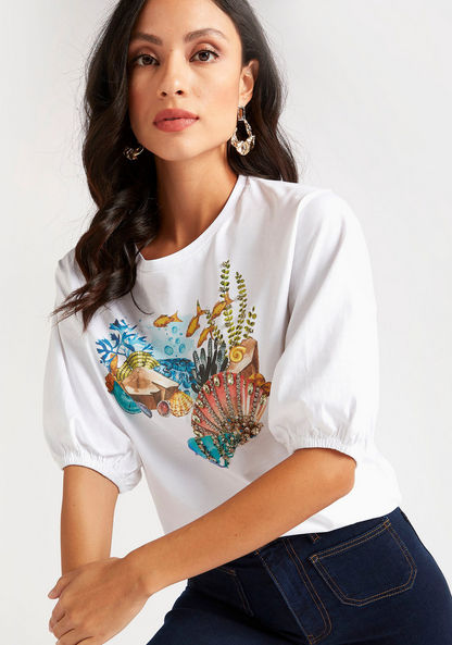 Iconic Printed T-shirt with Round Neck and Short Sleeves