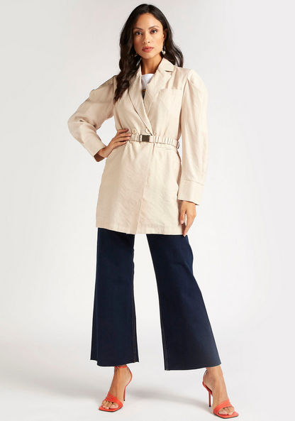 Iconic Solid Longline Coat with Notch Lapel and Belt