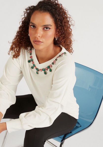 Iconic Embellished Round Neck Sweatshirt with Long Sleeves-Sweatshirts-image-0