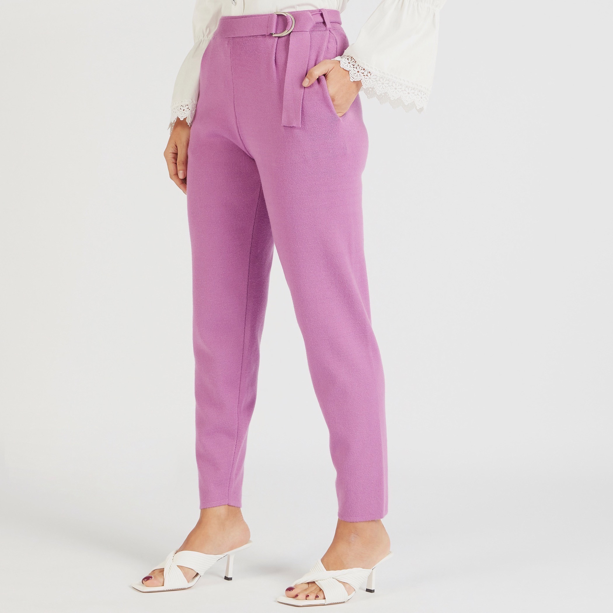 Iconic Solid High-Rise Trousers with Belt Tie Up and Pockets-women-clothing-trousers-image-1