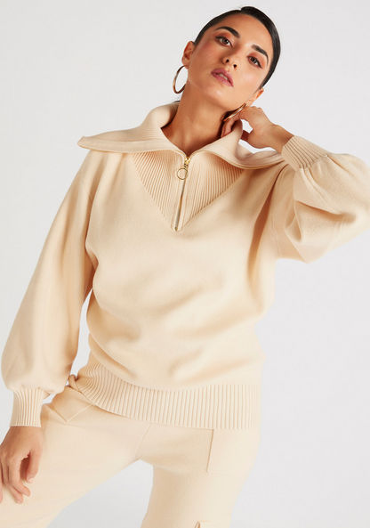 Iconic Solid Sweatshirt with Long Sleeves and Ribbed Collar