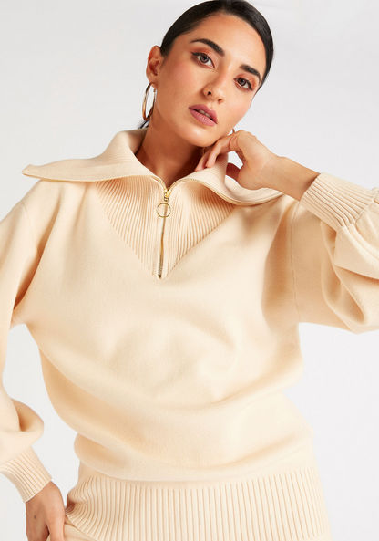 Iconic Solid Sweatshirt with Long Sleeves and Ribbed Collar