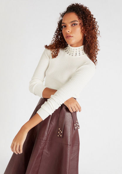 Iconic Embellished Sweater with Long Sleeves and High Neck-Sweaters-image-5
