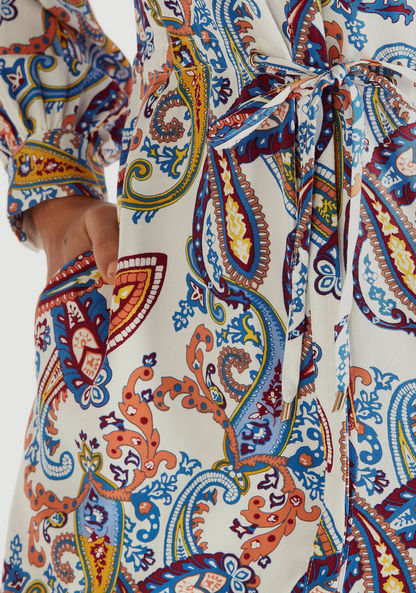 Iconic Paisley Print Maxi A-line Dress with Long Sleeves