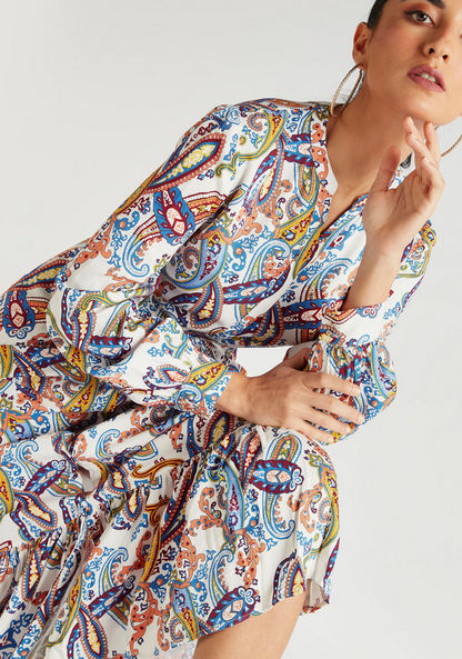 Iconic Paisley Print Maxi A-line Dress with Long Sleeves