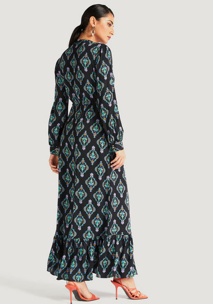 Iconic Printed Maxi A-line Dress with Long Sleeves