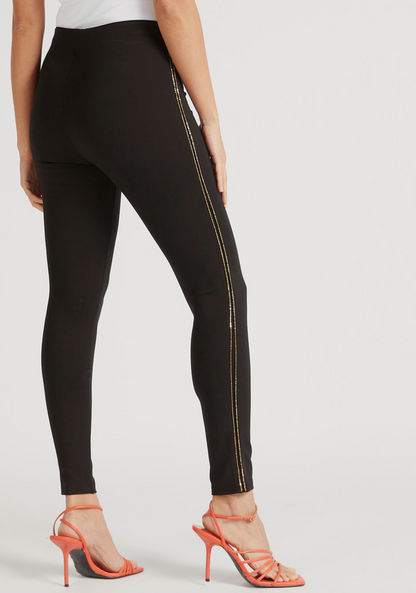 Solid High-Rise Leggings with Embellished Tape Detail-Leggings-image-3