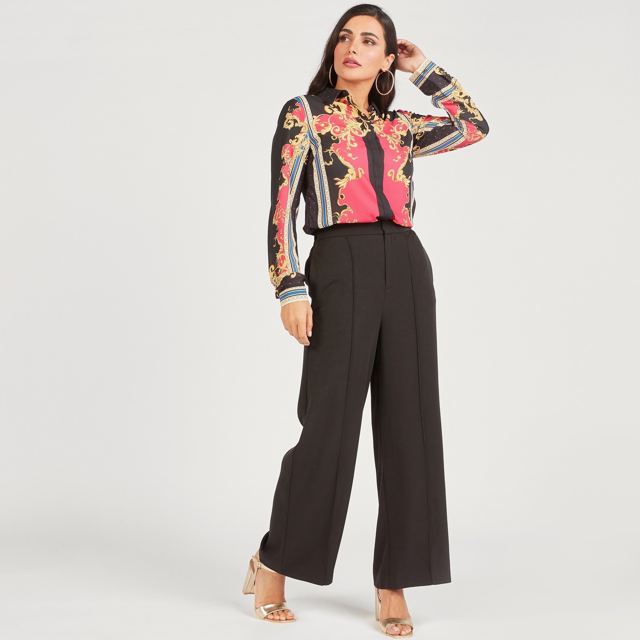 Iconic Printed Long Sleeve Shirt with Button Closure and Pleat Detail-women-clothing-shirtsandblouses-shirts-image-2
