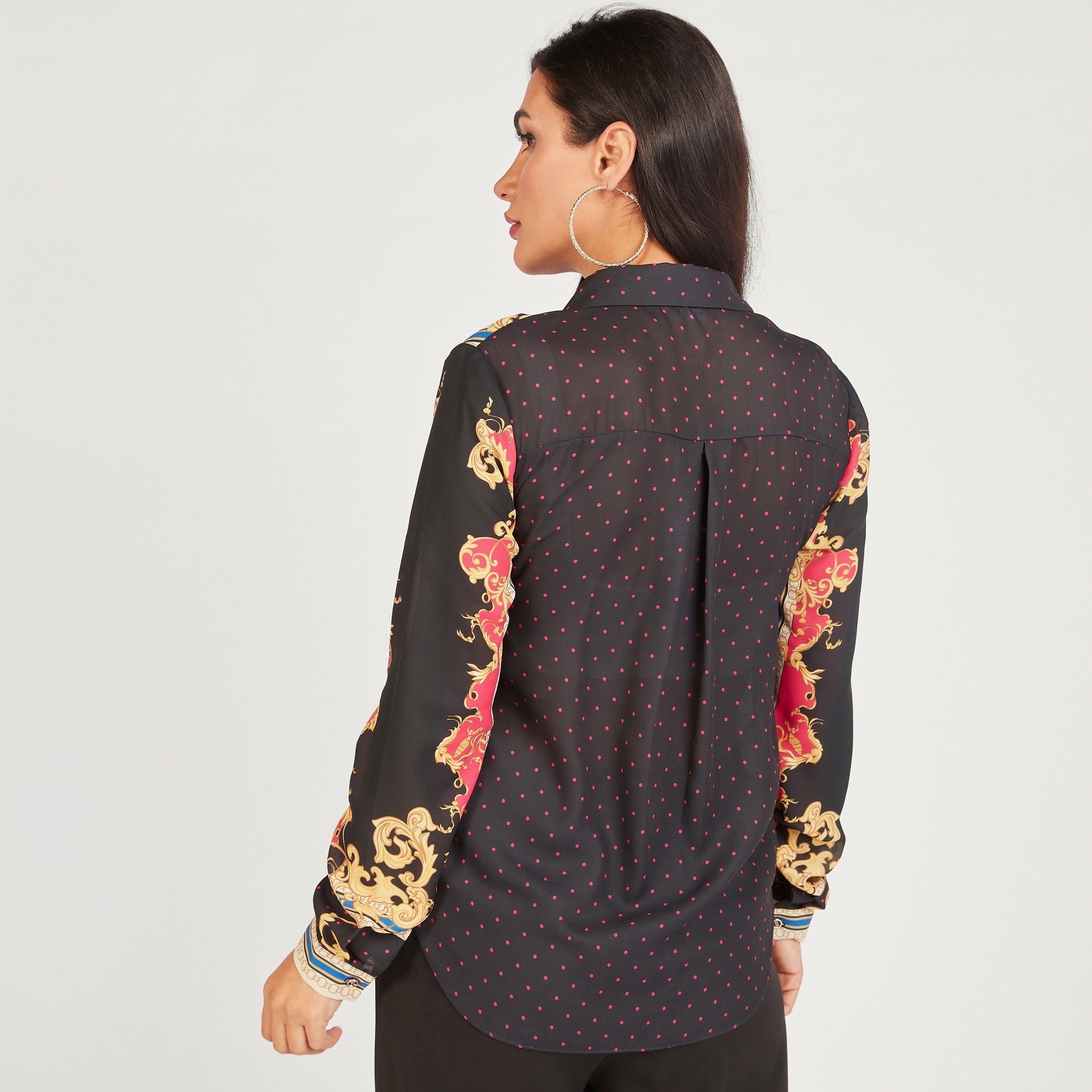 Iconic Printed Long Sleeve Shirt with Button Closure and Pleat Detail-women-clothing-shirtsandblouses-shirts-image-4
