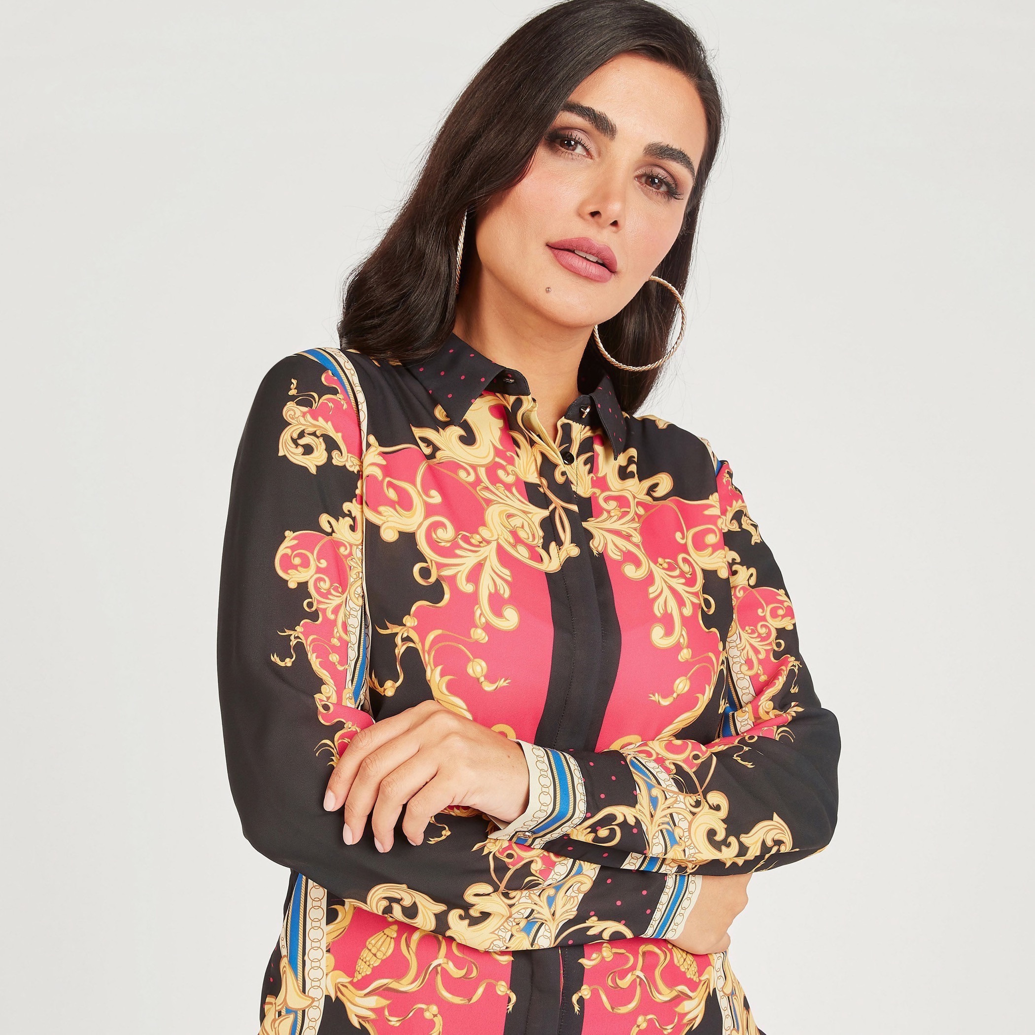 Iconic Printed Long Sleeve Shirt with Button Closure and Pleat Detail-women-clothing-shirtsandblouses-shirts-image-5