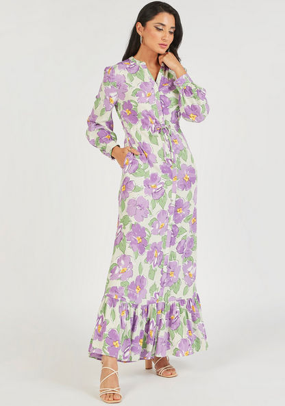 Iconic Floral Print Maxi Dress with Long Sleeves and Gathered Hem-Dresses-image-0