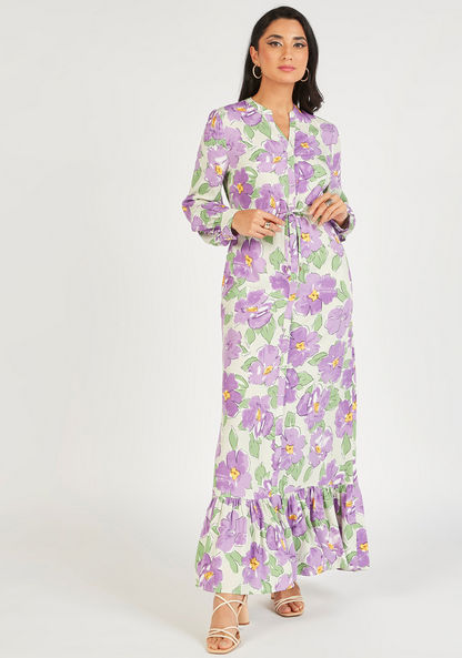 Iconic Floral Print Maxi Dress with Long Sleeves and Gathered Hem-Dresses-image-4
