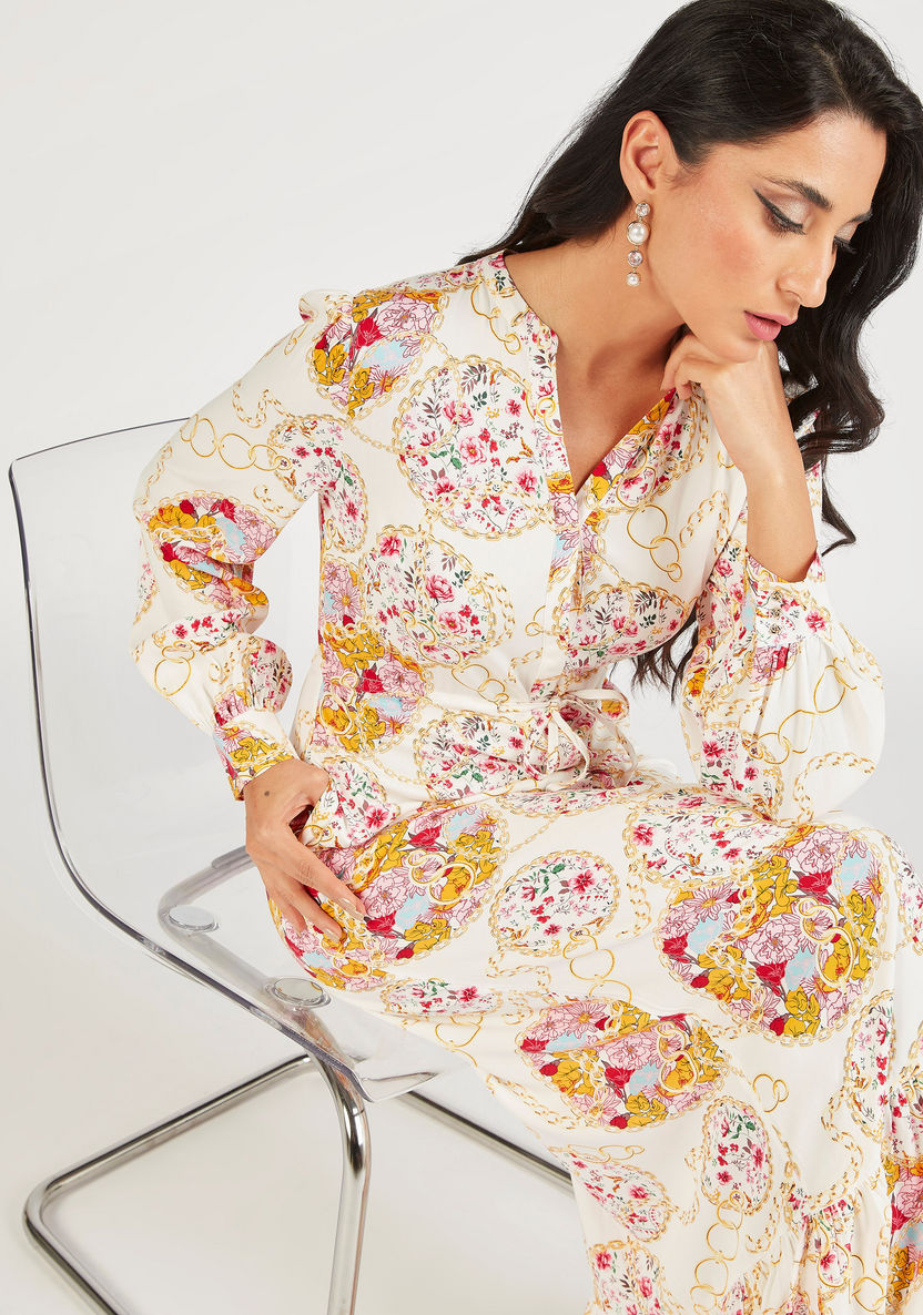 Iconic Printed Maxi Dress with Long Sleeves and Gathered Hem-Dresses-image-0