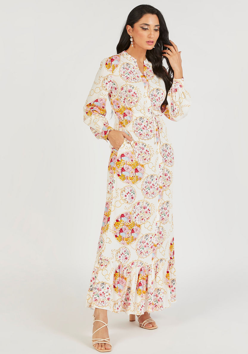 Iconic Printed Maxi Dress with Long Sleeves and Gathered Hem-Dresses-image-1