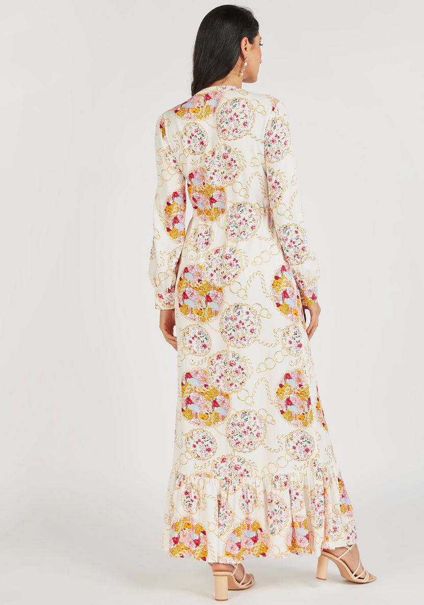 Iconic Printed Maxi Dress with Long Sleeves and Gathered Hem-Dresses-image-3