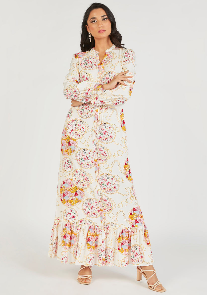 Iconic Printed Maxi Dress with Long Sleeves and Gathered Hem-Dresses-image-4