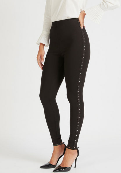 Iconic Solid Mid-Rise Treggings with Elasticated Waistband-Leggings-image-0
