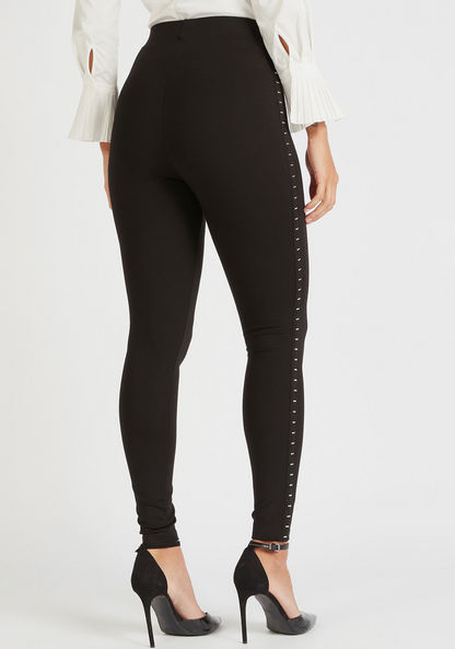 Iconic Solid Mid-Rise Treggings with Elasticated Waistband-Leggings-image-3