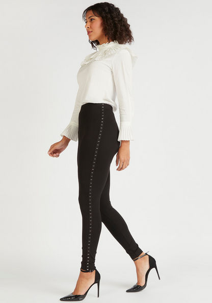 Iconic Solid Mid-Rise Treggings with Elasticated Waistband-Leggings-image-4