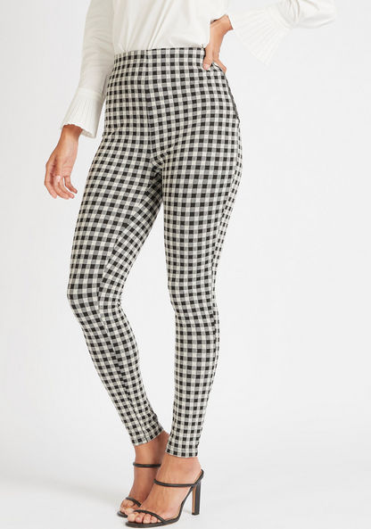 Iconic Checked Mid-Rise Treggings with Zip Closure