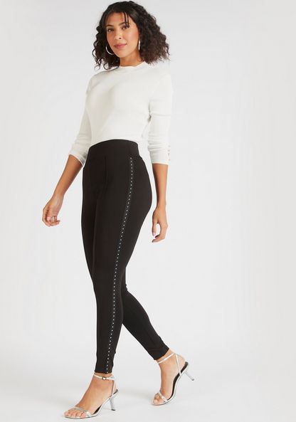 Iconic Solid Mid-Rise Treggings with Elasticated Waistband