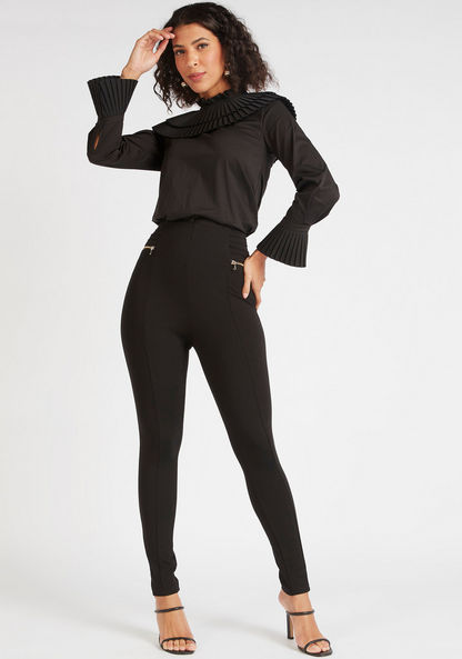 Iconic Solid Mid-Rise Treggings with Elasticated Waistband