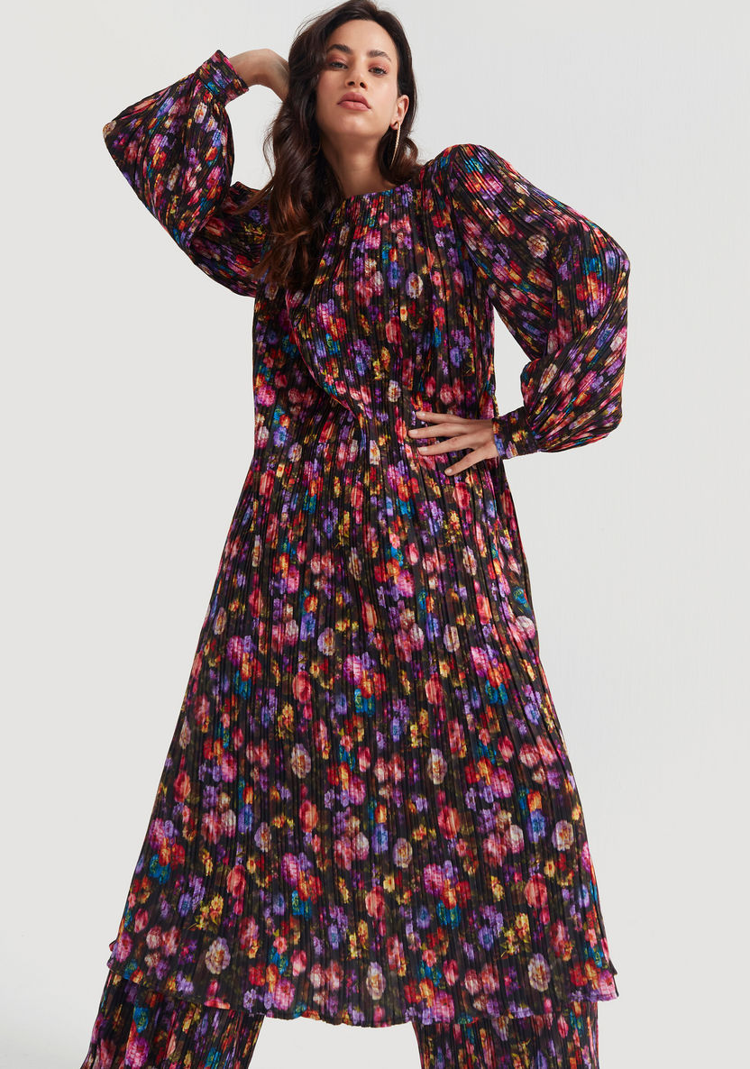 Iconic Floral Print A-line Midi Dress with Pleated Detail-Dresses-image-0