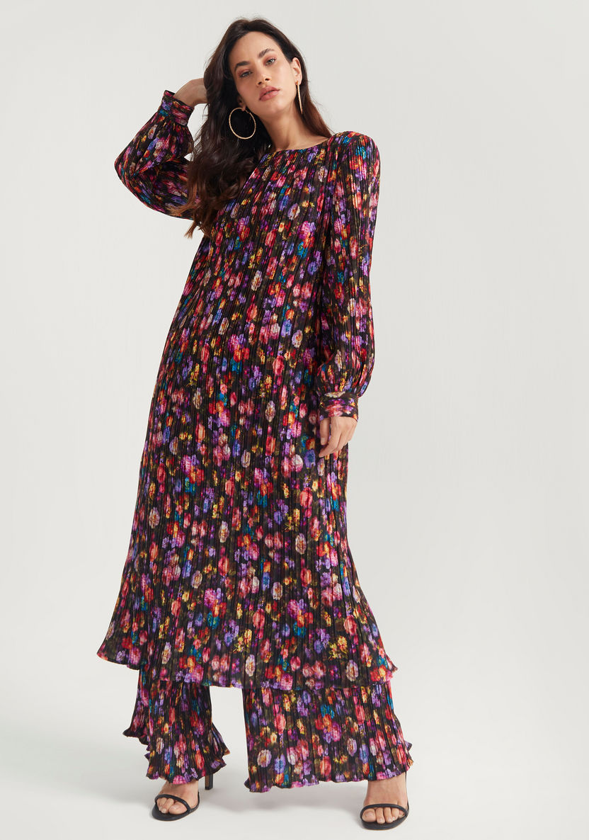 Iconic Floral Print A-line Midi Dress with Pleated Detail-Dresses-image-1