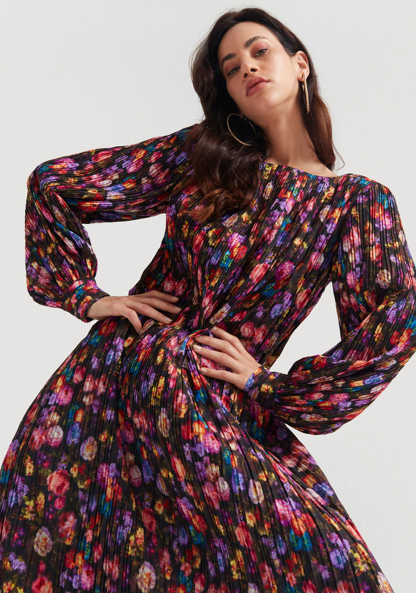 Iconic Floral Print A-line Midi Dress with Pleated Detail-Dresses-image-2