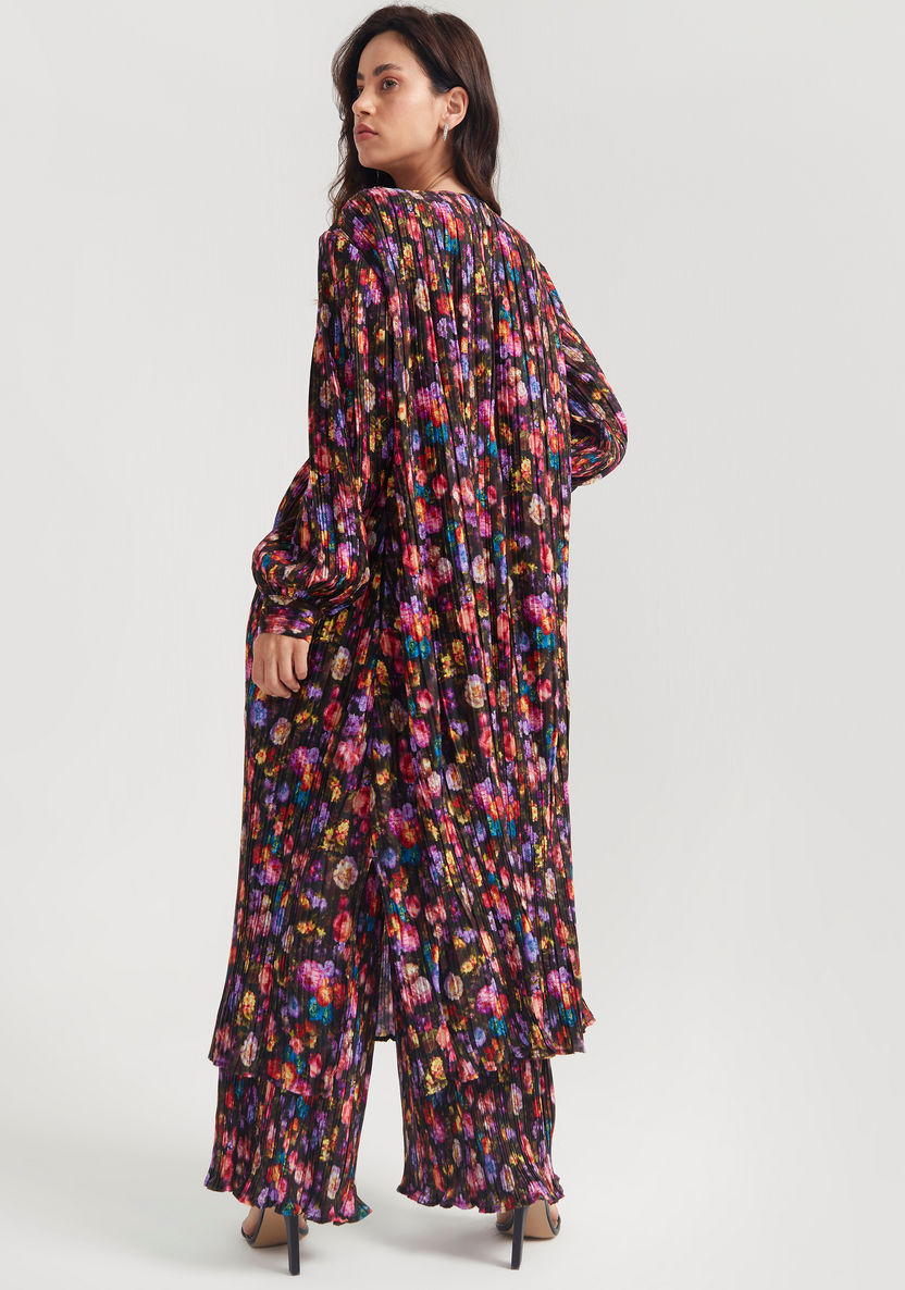 Iconic Floral Print A-line Midi Dress with Pleated Detail-Dresses-image-3