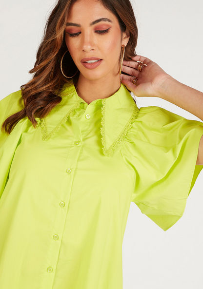 Iconic Solid Mini Shirt Dress with Flared Sleeves and Pockets-Dresses-image-2