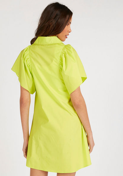 Iconic Solid Mini Shirt Dress with Flared Sleeves and Pockets-Dresses-image-3