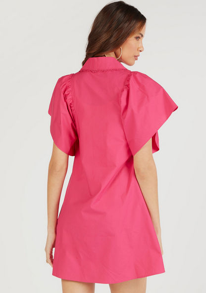 Iconic Solid Mini Shirt Dress with Flared Sleeves and Pockets-Dresses-image-3