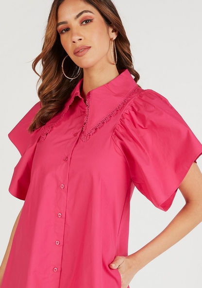 Iconic Solid Mini Shirt Dress with Flared Sleeves and Pockets-Dresses-image-4