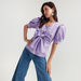 Iconic Solid Top with Short Puff Sleeves and Knotted Front-Shirts & Blouses-thumbnailMobile-2