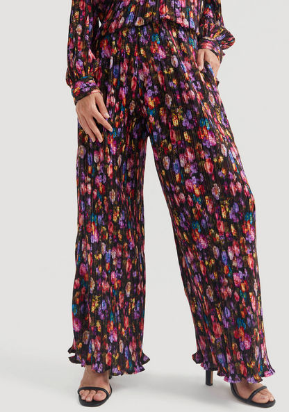Iconic Floral Print Palazzo Pants with Elasticised Waistband and Pleats-Pants-image-0