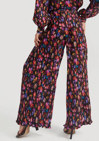 Iconic Floral Print Palazzo Pants with Elasticised Waistband and Pleats-Pants-image-3