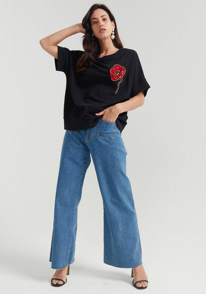 Iconic Embellished T-shirt with Round Neck and Short Sleeves-T Shirts-image-1