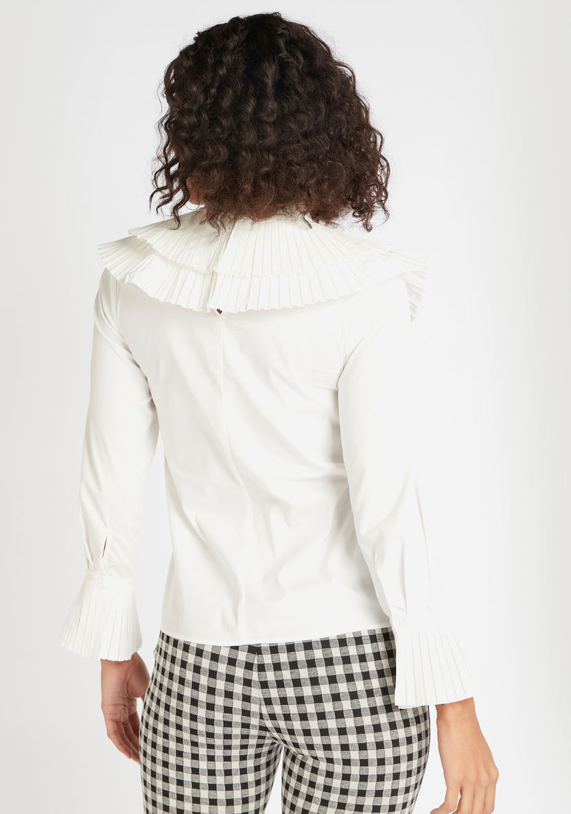 Iconic Solid High Neck Top with Ruffle Detail and Long Sleeves-Shirts and Blouses-image-3