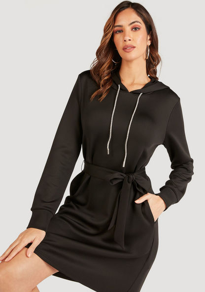Iconic Solid Mini Jumper Dress with Hood and Pockets-Dresses-image-0