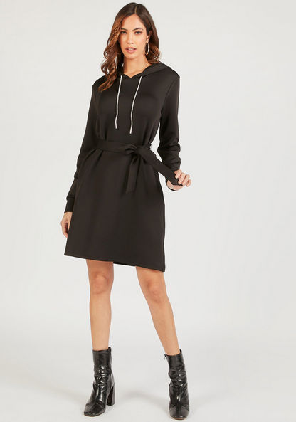 Iconic Solid Mini Jumper Dress with Hood and Pockets-Dresses-image-1