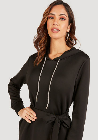 Iconic Solid Mini Jumper Dress with Hood and Pockets-Dresses-image-4