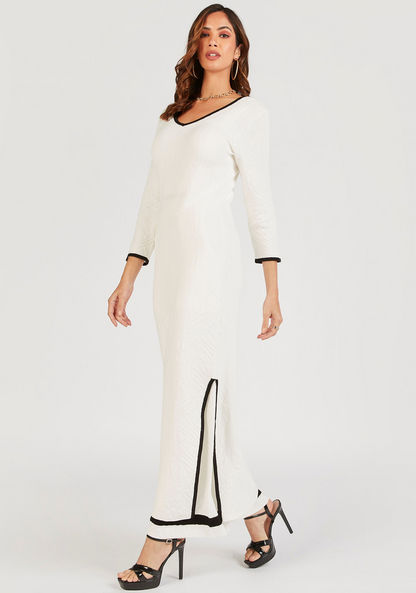 Iconic Textured Longline Tunic with 3/4 Sleeves and Slit Detail-Tunics-image-1