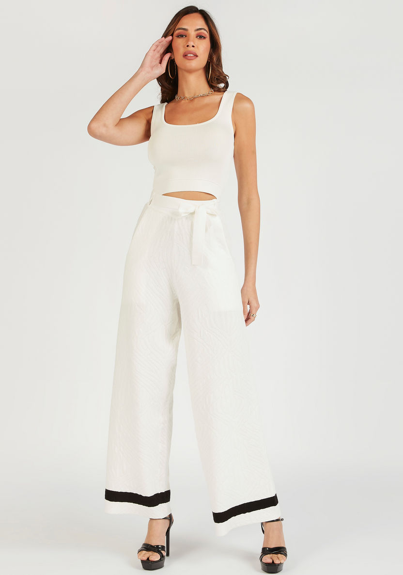 Iconic Textured Palazzos with Contrast Edge Detail and Pockets-Pants-image-1