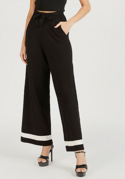 Iconic Textured Palazzos with Contrast Edge Detail and Pockets-Pants-image-0